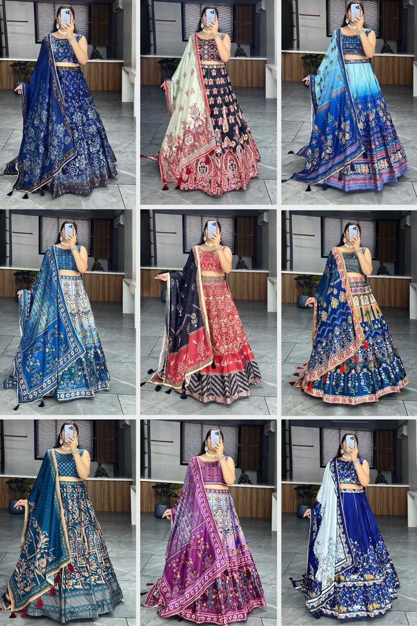 YNF ART SILK RIN119 7131 LEHENGAS WHOLESALE PRINTED SILK GOTA PATTI LEHENGAS MANUFACTURER- Kapda Export