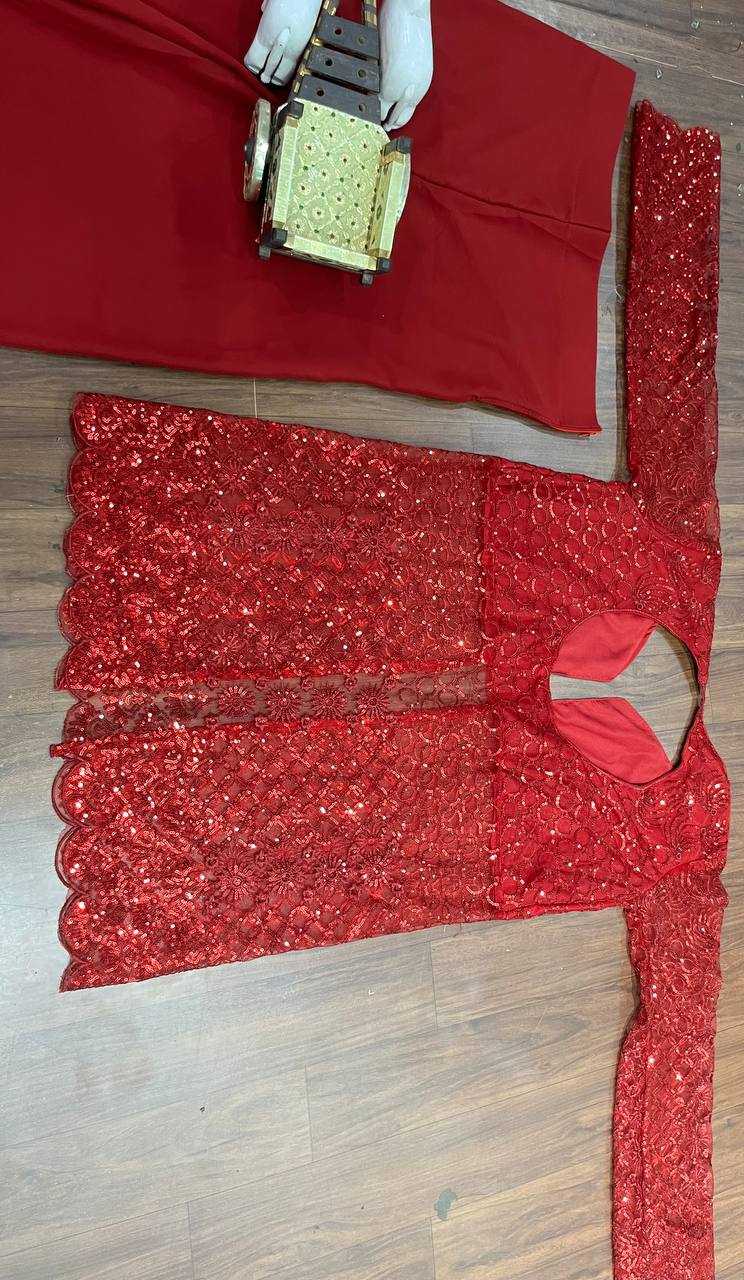 YNF BUTTERFLY NET RIN108 1695 SUITS & DRESSES WHOLESALE EMBROIDERY PARTY WEAR NET RED SUITS MANUFACTURE- Kapda Export