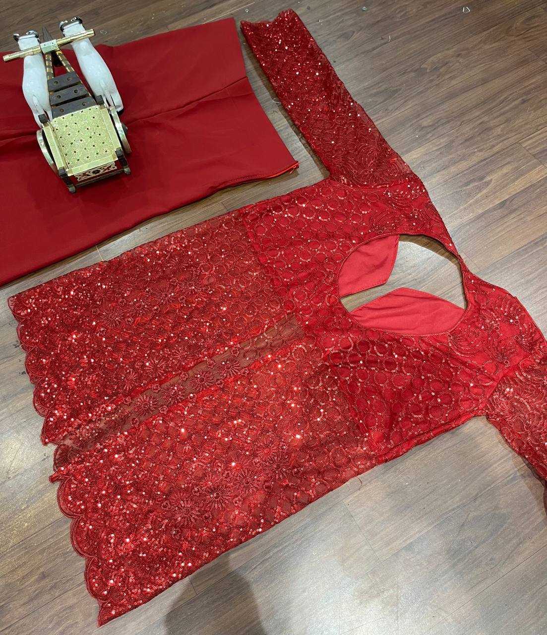 YNF BUTTERFLY NET RIN108 1695 SUITS & DRESSES WHOLESALE EMBROIDERY PARTY WEAR NET RED SUITS MANUFACTURE- Kapda Export