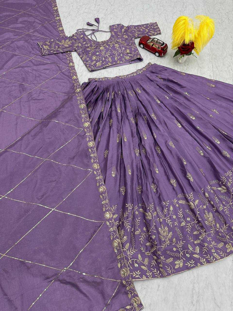 YNF CHINON KESH120 205 LEHENGAS WHOLESALE SILK WEDDING PURPLE EMBROIDERED LEHENGAS MANUFACTURER- Kapda Export