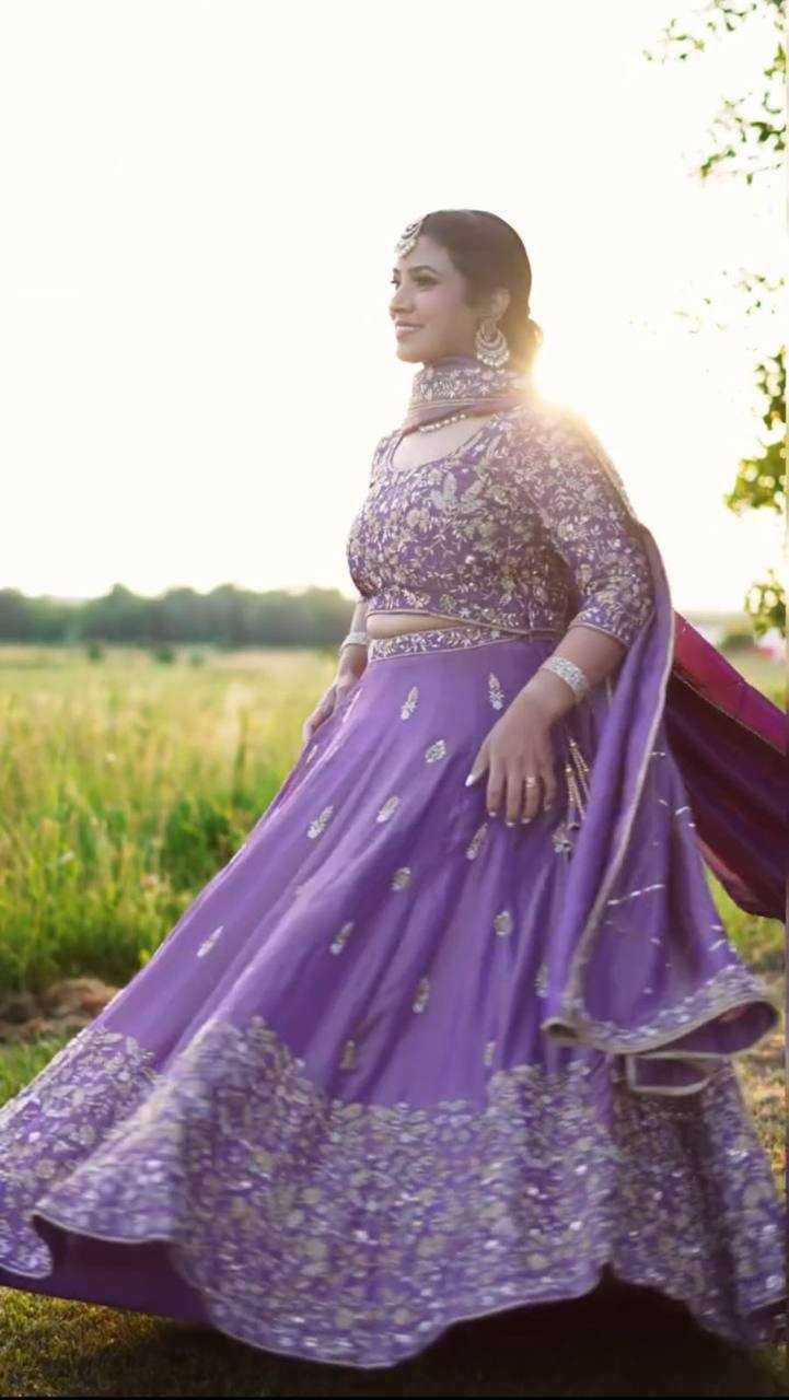 YNF CHINON KESH120 205 LEHENGAS WHOLESALE SILK WEDDING PURPLE EMBROIDERED LEHENGAS MANUFACTURER- Kapda Export