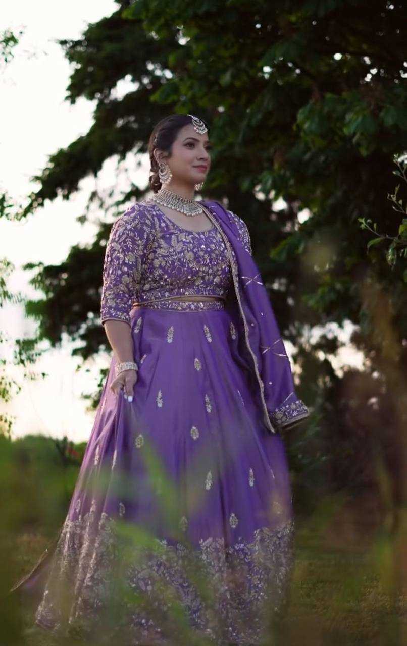 YNF CHINON KESH120 205 LEHENGAS WHOLESALE SILK WEDDING PURPLE EMBROIDERED LEHENGAS MANUFACTURER- Kapda Export