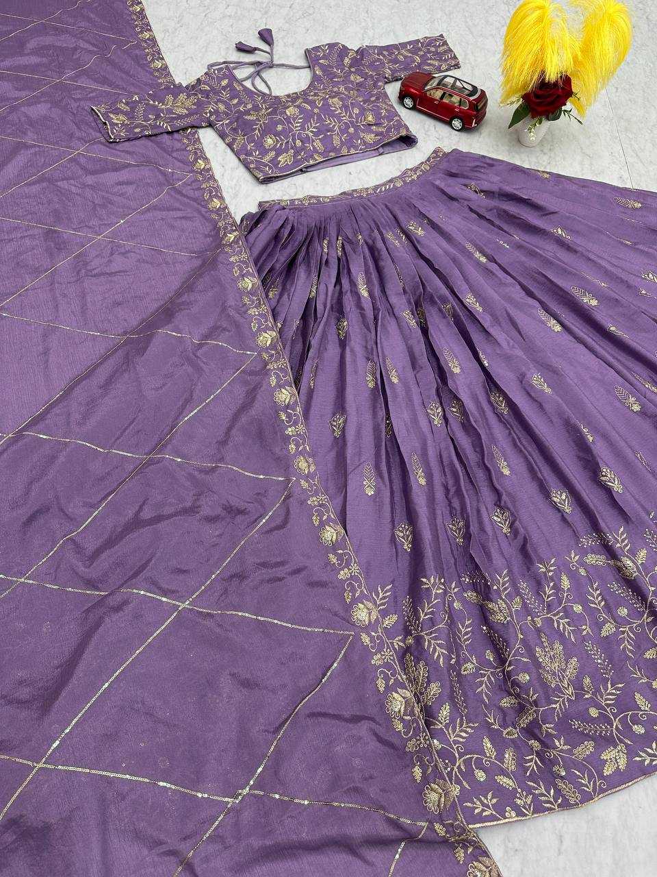 YNF CHINON KESH120 205 LEHENGAS WHOLESALE SILK WEDDING PURPLE EMBROIDERED LEHENGAS MANUFACTURER- Kapda Export