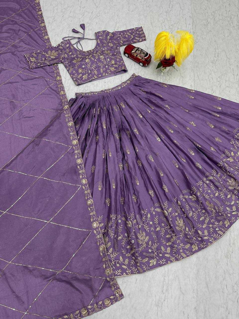 YNF CHINON KESH120 205 LEHENGAS WHOLESALE SILK WEDDING PURPLE EMBROIDERED LEHENGAS MANUFACTURER- Kapda Export