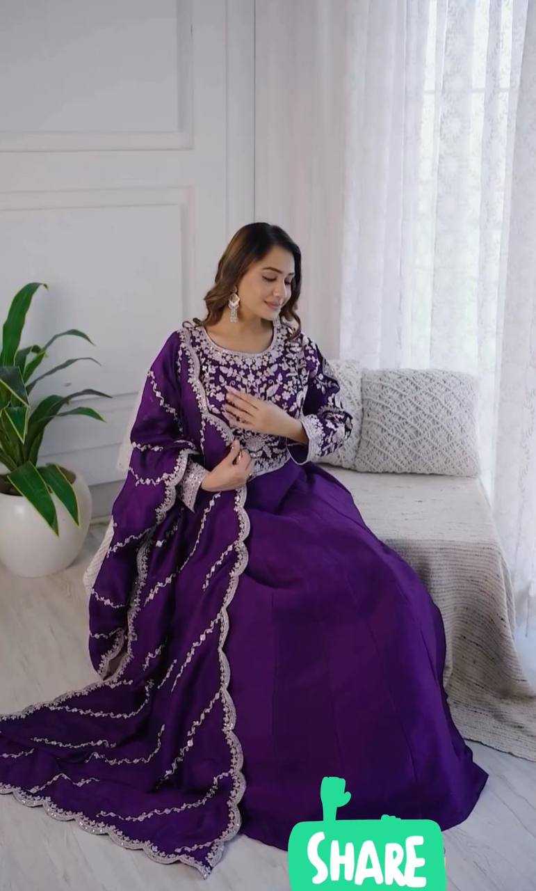 YNF CHINON KESH120 206 GOWNS WHOLESALE PURPLE ANARAKLI EMBROIDERY SILK GOWNS MANUFACTURER- Kapda Export