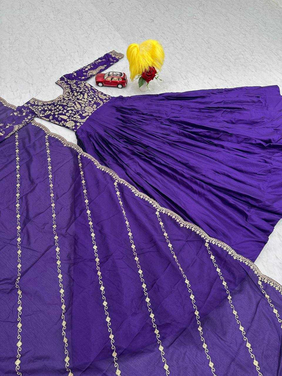 YNF CHINON KESH120 206 GOWNS WHOLESALE PURPLE ANARAKLI EMBROIDERY SILK GOWNS MANUFACTURER- Kapda Export