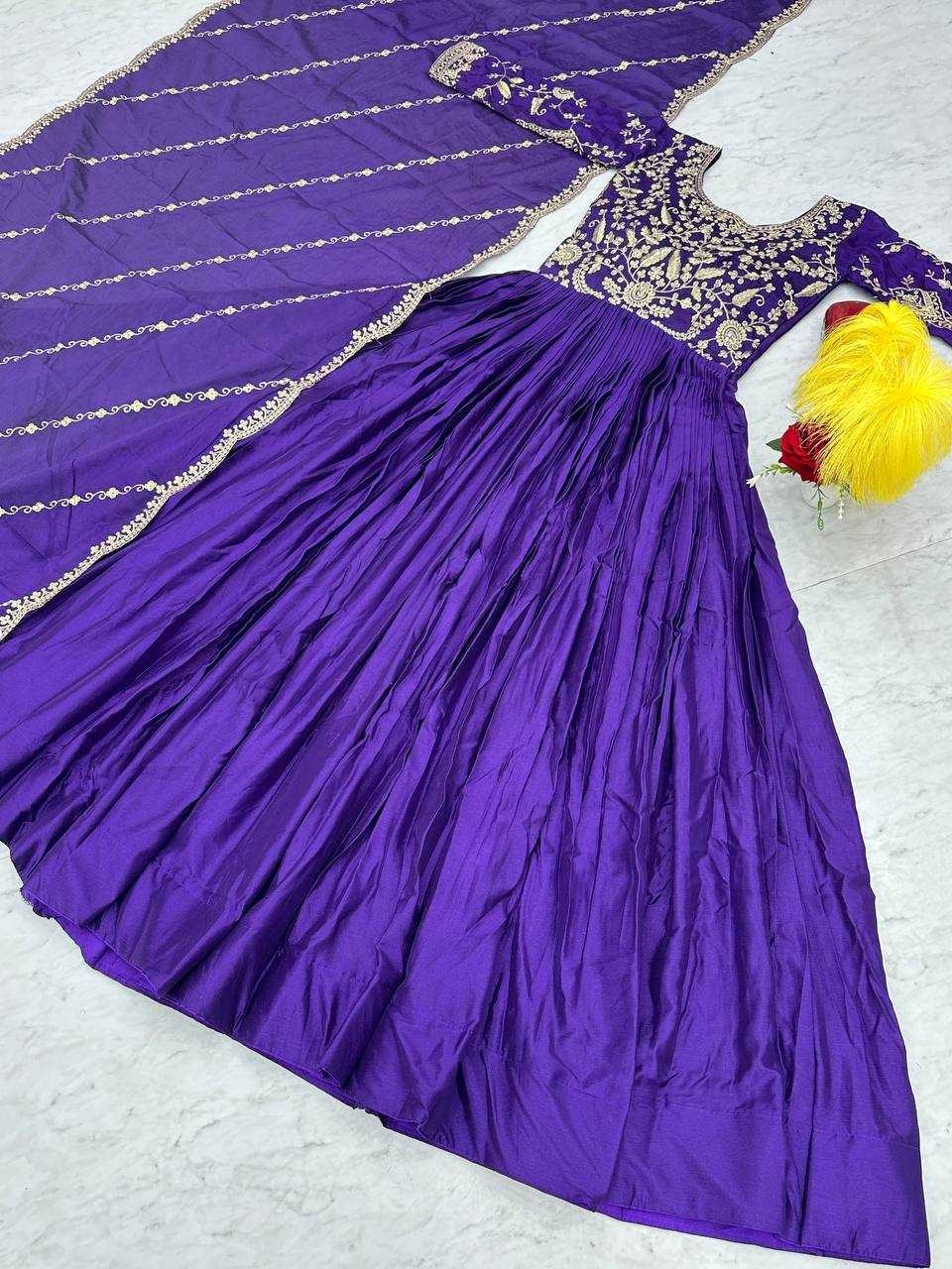 YNF CHINON KESH120 206 GOWNS WHOLESALE PURPLE ANARAKLI EMBROIDERY SILK GOWNS MANUFACTURER- Kapda Export