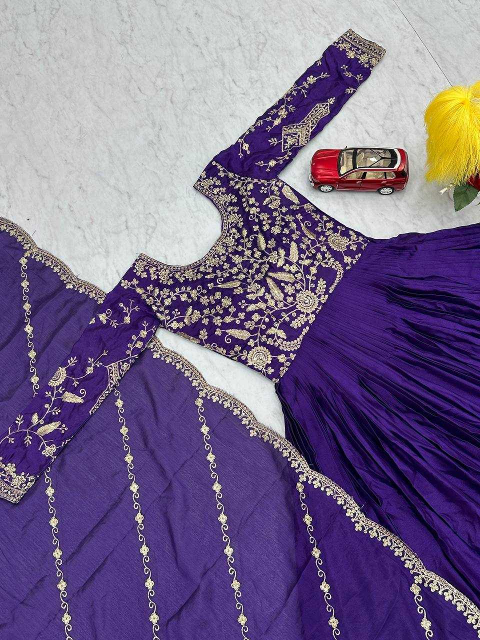 YNF CHINON KESH120 206 GOWNS WHOLESALE PURPLE ANARAKLI EMBROIDERY SILK GOWNS MANUFACTURER- Kapda Export