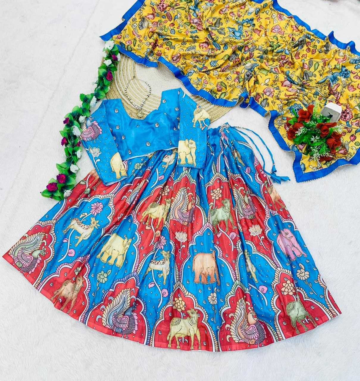 YNF CHINON KESH189 VET20 LEHENGAS WHOLESALE KALAMKARI TRADITIONAL PRINTED SILK LEHENGAS MANUFACTURER- Kapda Export