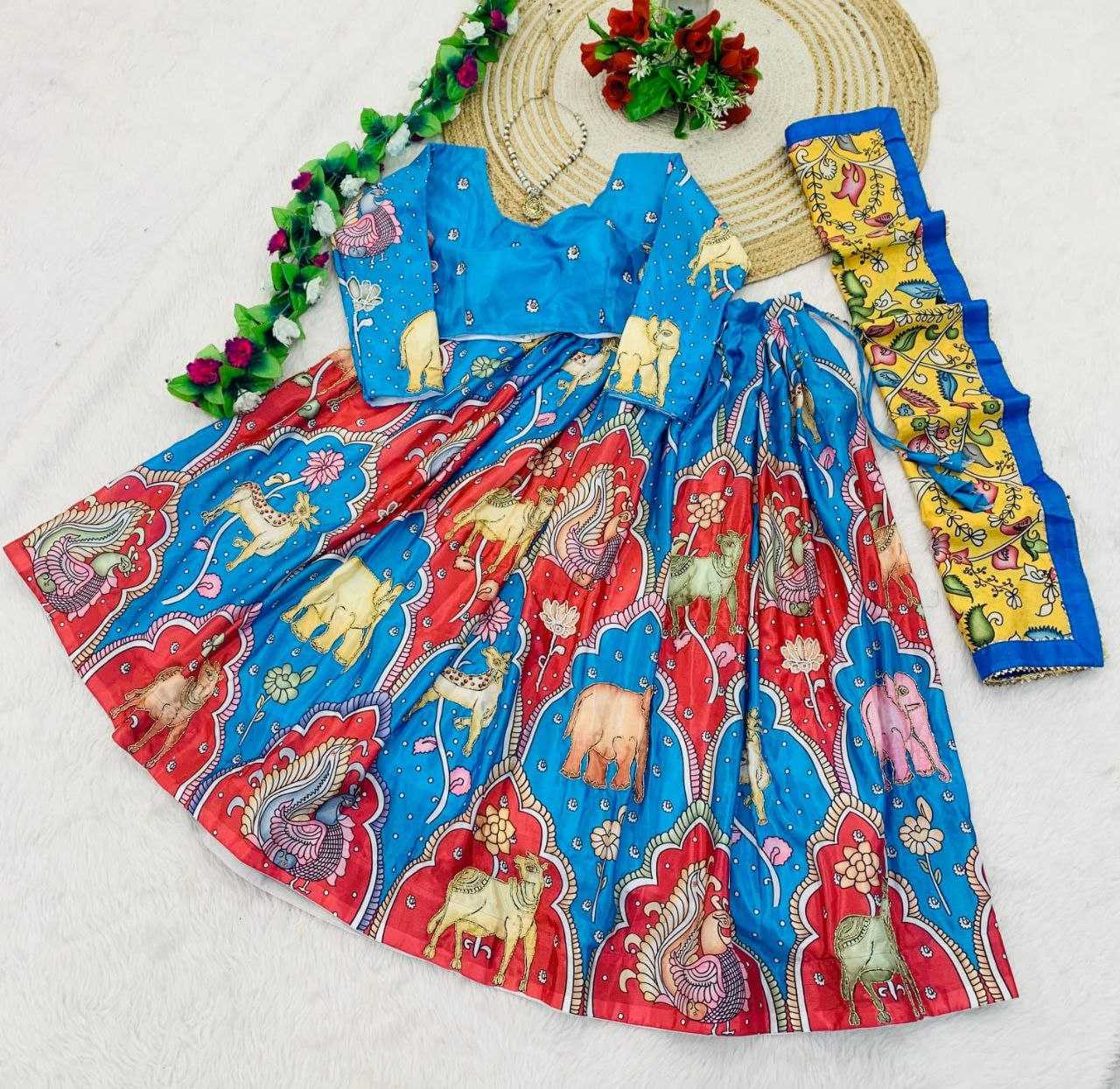 YNF CHINON KESH189 VET20 LEHENGAS WHOLESALE KALAMKARI TRADITIONAL PRINTED SILK LEHENGAS MANUFACTURER- Kapda Export