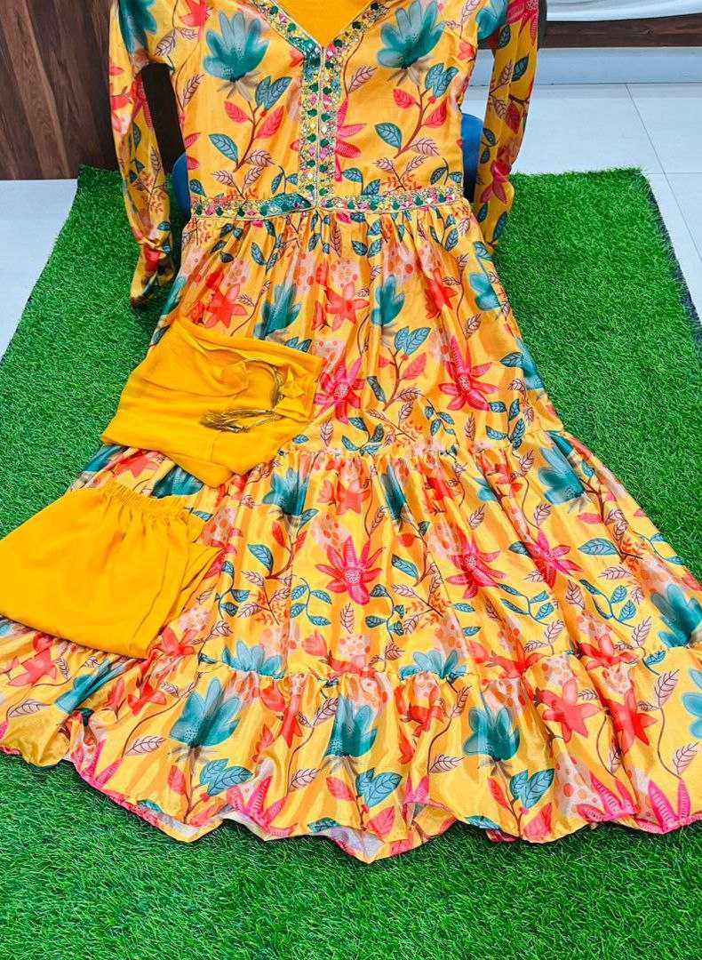 YNF CHINON KESH243 1018 GOWNS WHOLESALE PRINTED LONG SILK GOWNS MANUFACTURER- Kapda Export