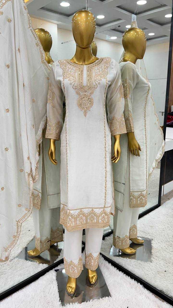 YNF CHINON SILK KESH128 398 SUITS & DRESSES WHOLESALE EMBROPIDERY PARTY WEAR WEDDING WHITE SUITS MANUFACTURE- Kapda Export