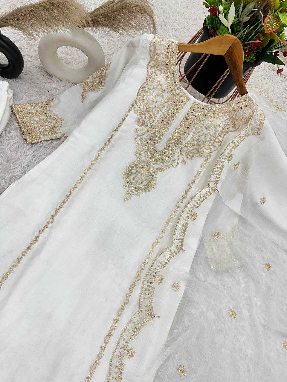 YNF CHINON SILK KESH128 398 SUITS & DRESSES WHOLESALE EMBROPIDERY PARTY WEAR WEDDING WHITE SUITS MANUFACTURE- Kapda Export