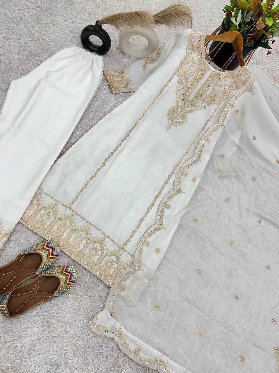 YNF CHINON SILK KESH128 398 SUITS & DRESSES WHOLESALE EMBROPIDERY PARTY WEAR WEDDING WHITE SUITS MANUFACTURE- Kapda Export