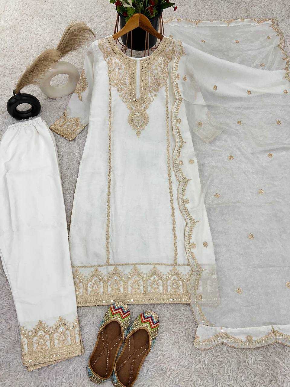 YNF CHINON SILK KESH128 398 SUITS & DRESSES WHOLESALE EMBROPIDERY PARTY WEAR WEDDING WHITE SUITS MANUFACTURE- Kapda Export