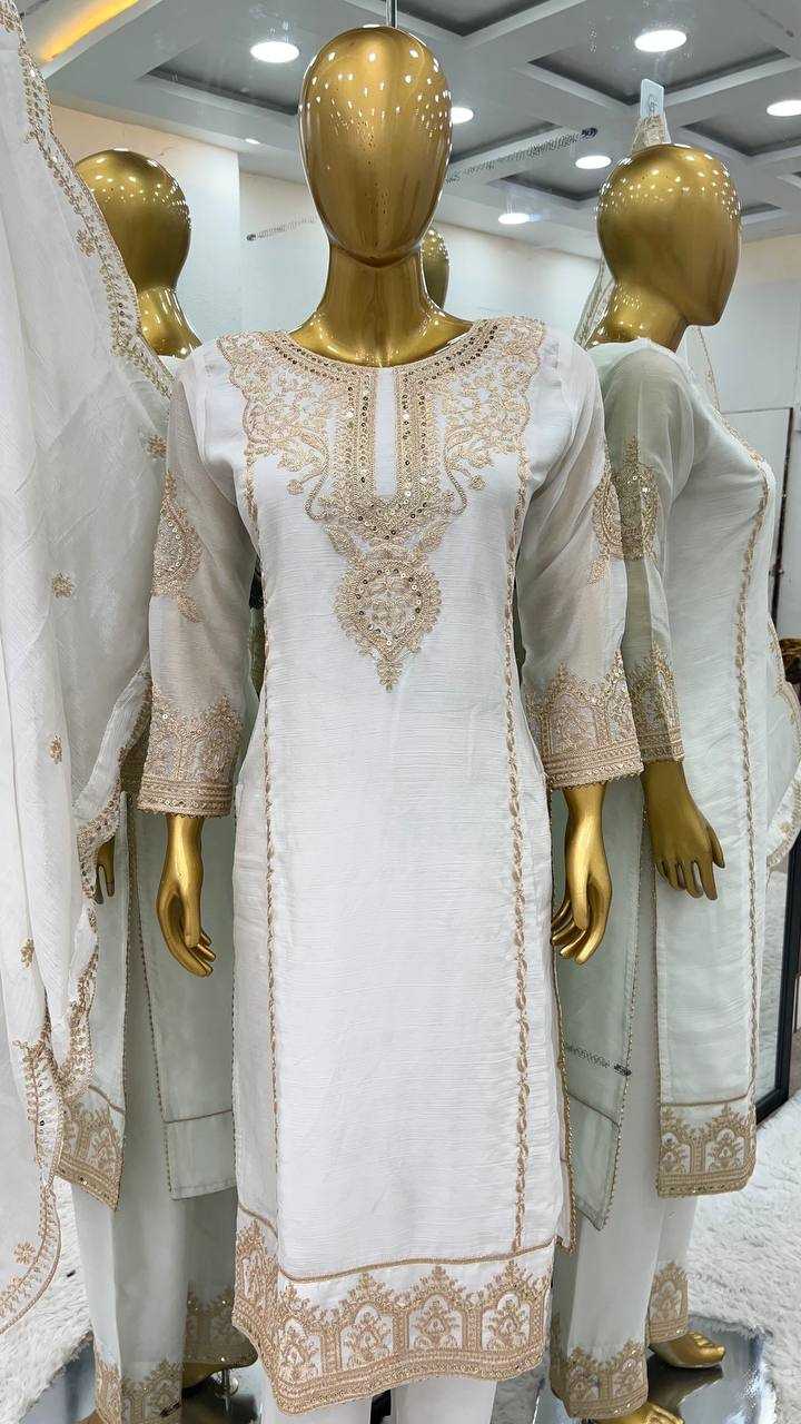 YNF CHINON SILK KESH128 398 SUITS & DRESSES WHOLESALE EMBROPIDERY PARTY WEAR WEDDING WHITE SUITS MANUFACTURE- Kapda Export