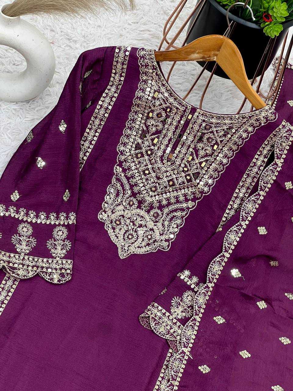 YNF CHINON SILK KESH128 5001 SUITS & DRESSES PRINTED EMBROIDERY WEDDING SILK LADIES SUITS MANUFACTUR- Kapda Export