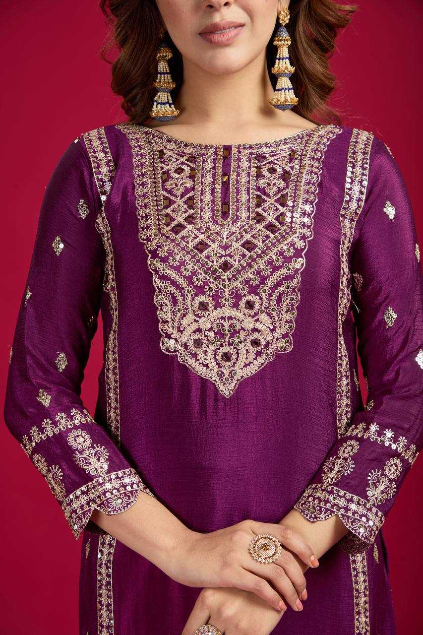 YNF CHINON SILK KESH128 5001 SUITS & DRESSES PRINTED EMBROIDERY WEDDING SILK LADIES SUITS MANUFACTUR- Kapda Export