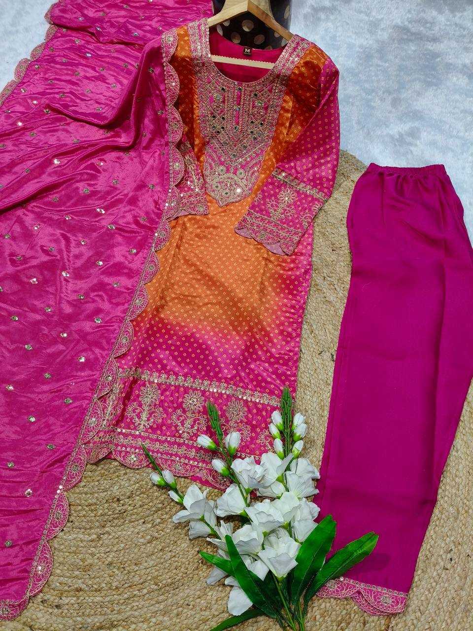 YNF CHINON SILK KESH165 G78 SUITS & DRESSES WHOLESALE EMBROPIDERY WEDDING SILK SUITS MANUFACTURE- Kapda Export