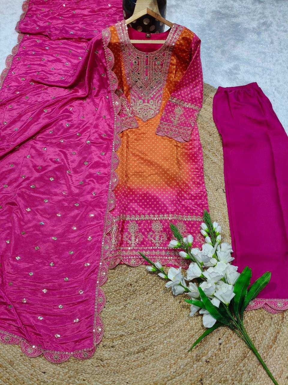 YNF CHINON SILK KESH165 G78 SUITS & DRESSES WHOLESALE EMBROPIDERY WEDDING SILK SUITS MANUFACTURE- Kapda Export