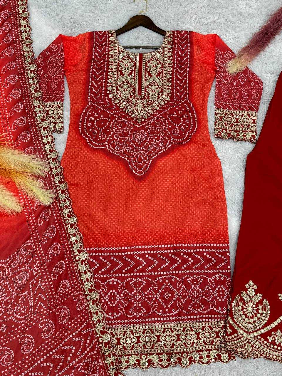 YNF CHINON SILK KESH227 1022 SUITS & DRESSES PRINTED EMBROIDERY WEDDING SILK BANDHANI SUITS MANUFACTUR- Kapda Export