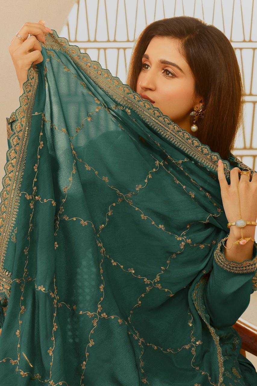 YNF CHINON SILK KESH228 572 SUITS & DRESSES PALAZZO EMBROPIDERY WEDDING GREEN SALWAR SUITS MANUFACTUR- Kapda Export