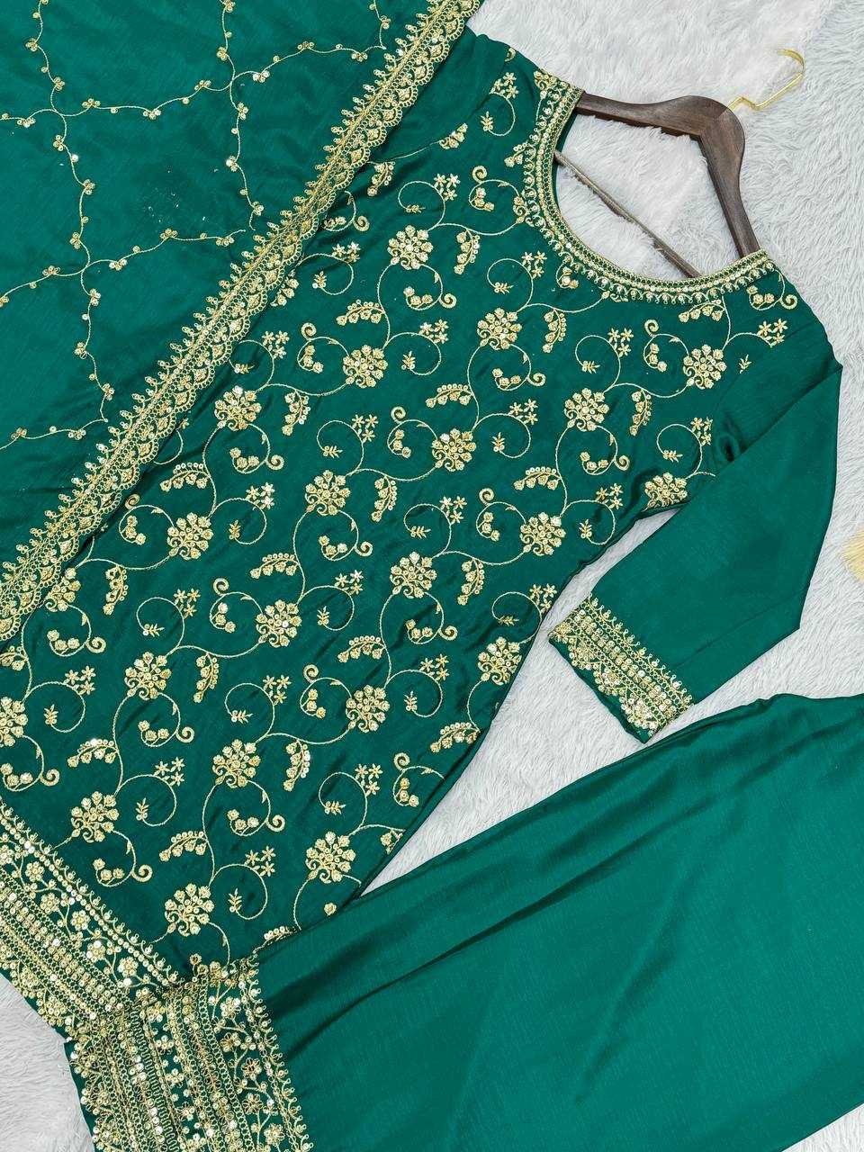 YNF CHINON SILK KESH228 572 SUITS & DRESSES PALAZZO EMBROPIDERY WEDDING GREEN SALWAR SUITS MANUFACTUR- Kapda Export