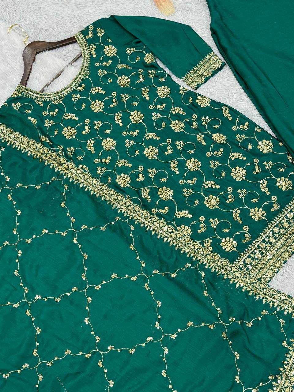 YNF CHINON SILK KESH228 572 SUITS & DRESSES PALAZZO EMBROPIDERY WEDDING GREEN SALWAR SUITS MANUFACTUR- Kapda Export