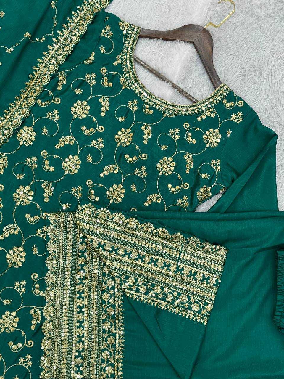 YNF CHINON SILK KESH228 572 SUITS & DRESSES PALAZZO EMBROPIDERY WEDDING GREEN SALWAR SUITS MANUFACTUR- Kapda Export