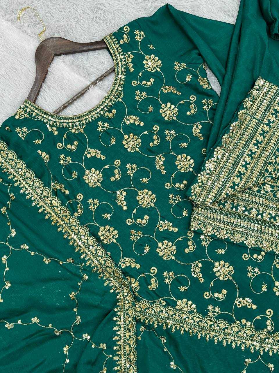 YNF CHINON SILK KESH228 572 SUITS & DRESSES PALAZZO EMBROPIDERY WEDDING GREEN SALWAR SUITS MANUFACTUR- Kapda Export