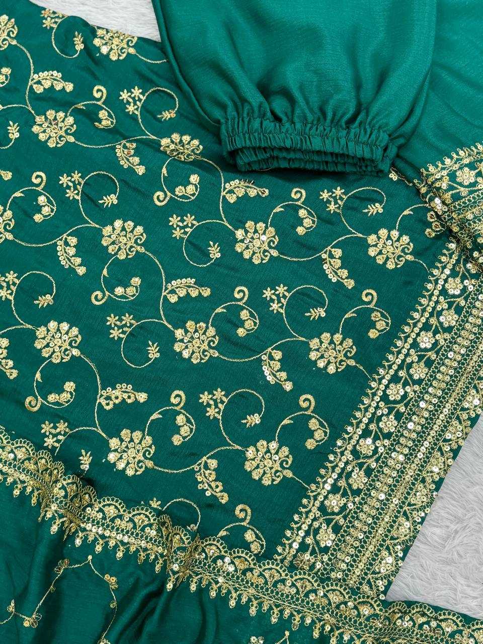 YNF CHINON SILK KESH228 572 SUITS & DRESSES PALAZZO EMBROPIDERY WEDDING GREEN SALWAR SUITS MANUFACTUR- Kapda Export