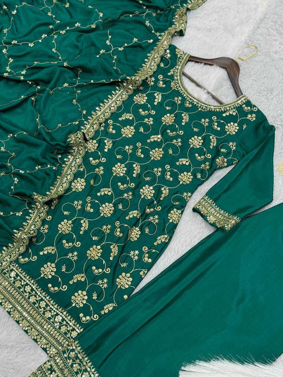 YNF CHINON SILK KESH228 572 SUITS & DRESSES PALAZZO EMBROPIDERY WEDDING GREEN SALWAR SUITS MANUFACTUR- Kapda Export