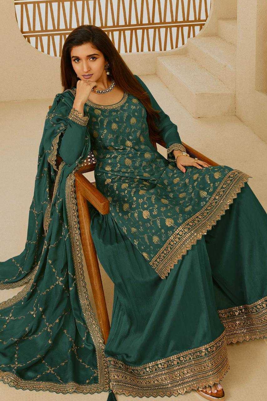 YNF CHINON SILK KESH228 572 SUITS & DRESSES PALAZZO EMBROPIDERY WEDDING GREEN SALWAR SUITS MANUFACTUR- Kapda Export