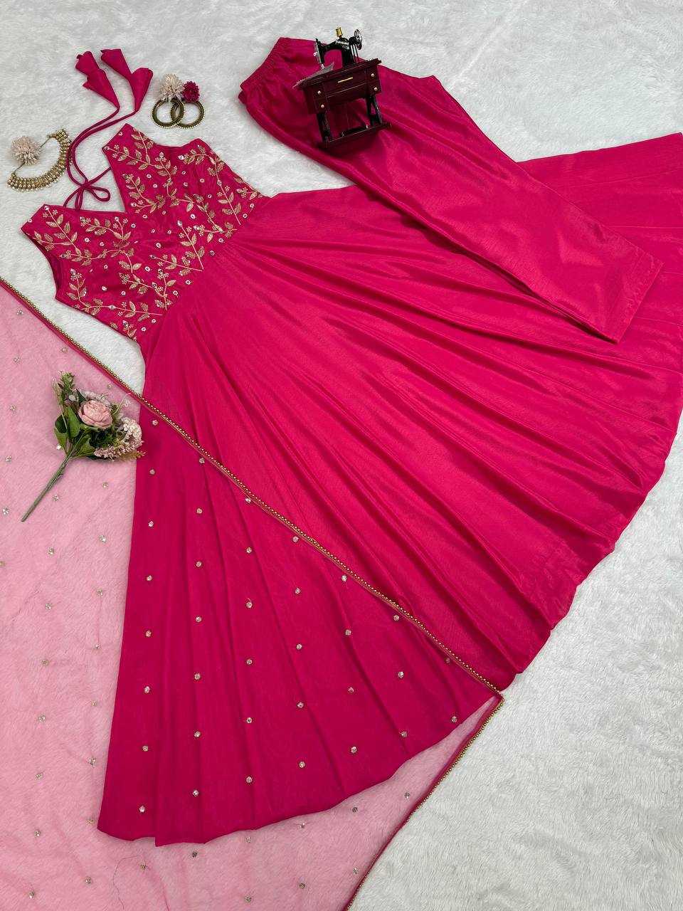 YNF CHINON SILK RIN169 5780 GOWNS WHOLESALE FANCY LONG SILK SEQUIN GOWNS WITH DUPATTA MANUFACTURER- Kapda Export