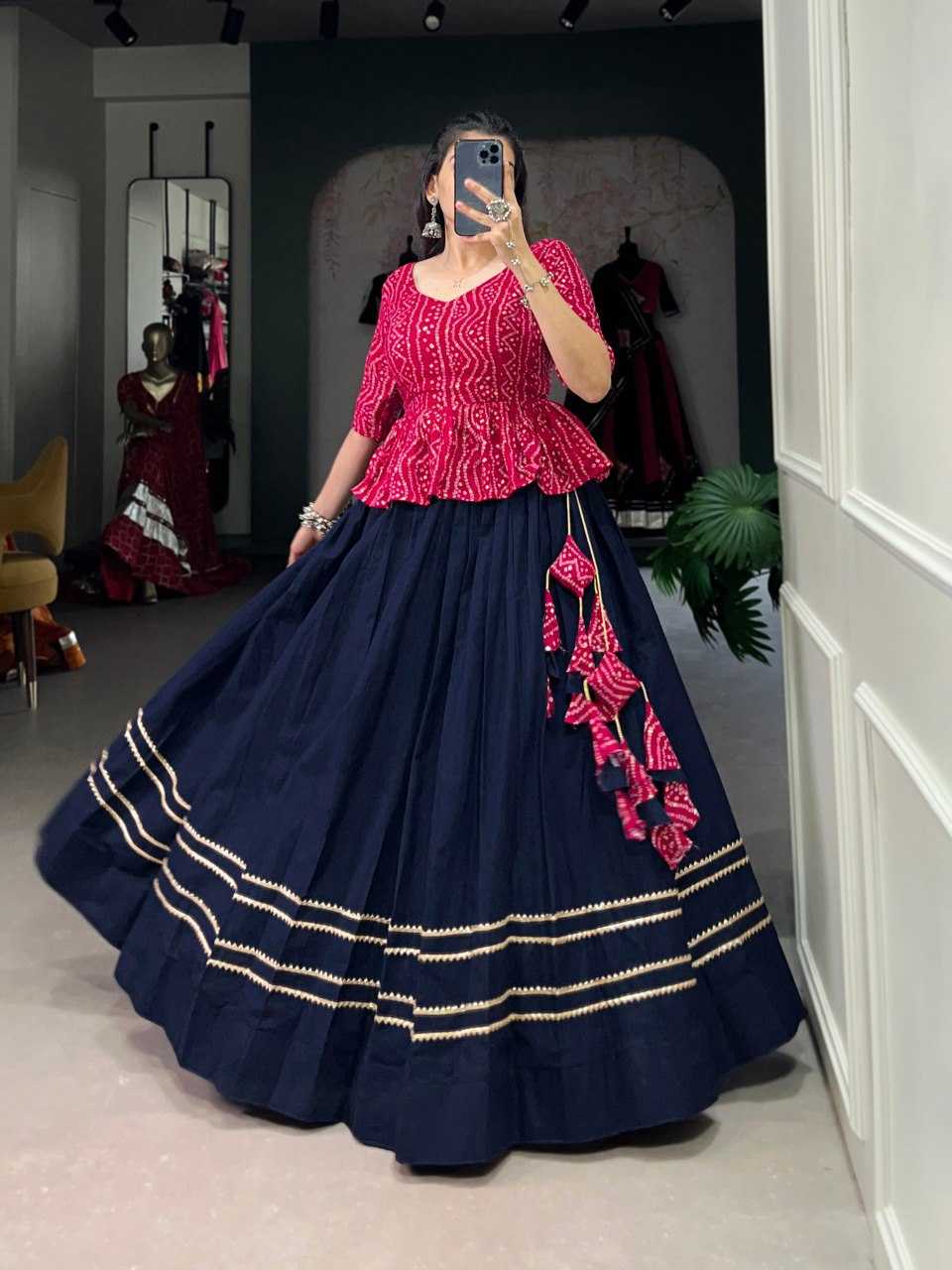 YNF COTTON KESH136 1325 LEHENGAS WHOLESALE GOTA PATTI CEOP TOP BLUE LEHENGAS MANUFACTURER- Kapda Export