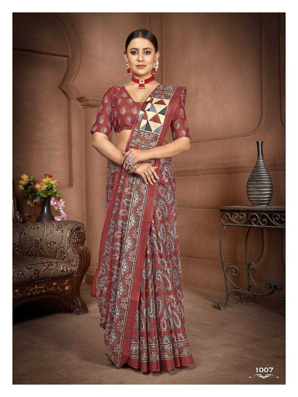 YNF COTTON KESH244  Ajrakh SAREES WHOLESALE PRINTED COTTON AJRAKH LADIES SAREES MANUFACTURER- Kapda Export