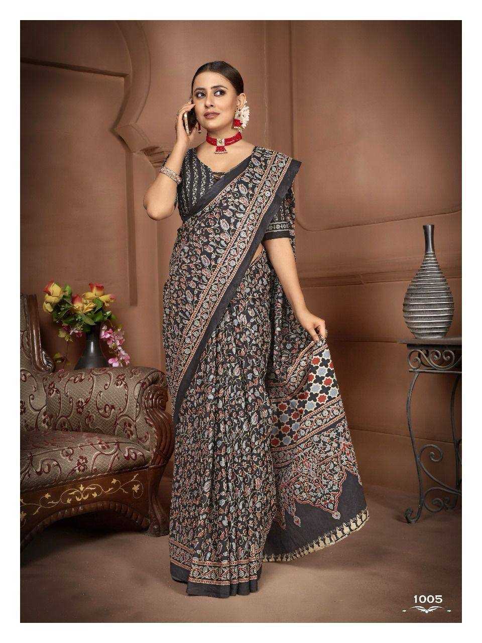 YNF COTTON KESH244  Ajrakh SAREES WHOLESALE PRINTED COTTON AJRAKH LADIES SAREES MANUFACTURER- Kapda Export