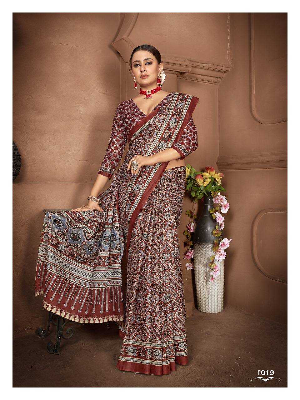 YNF COTTON KESH244  Ajrakh SAREES WHOLESALE PRINTED COTTON AJRAKH LADIES SAREES MANUFACTURER- Kapda Export