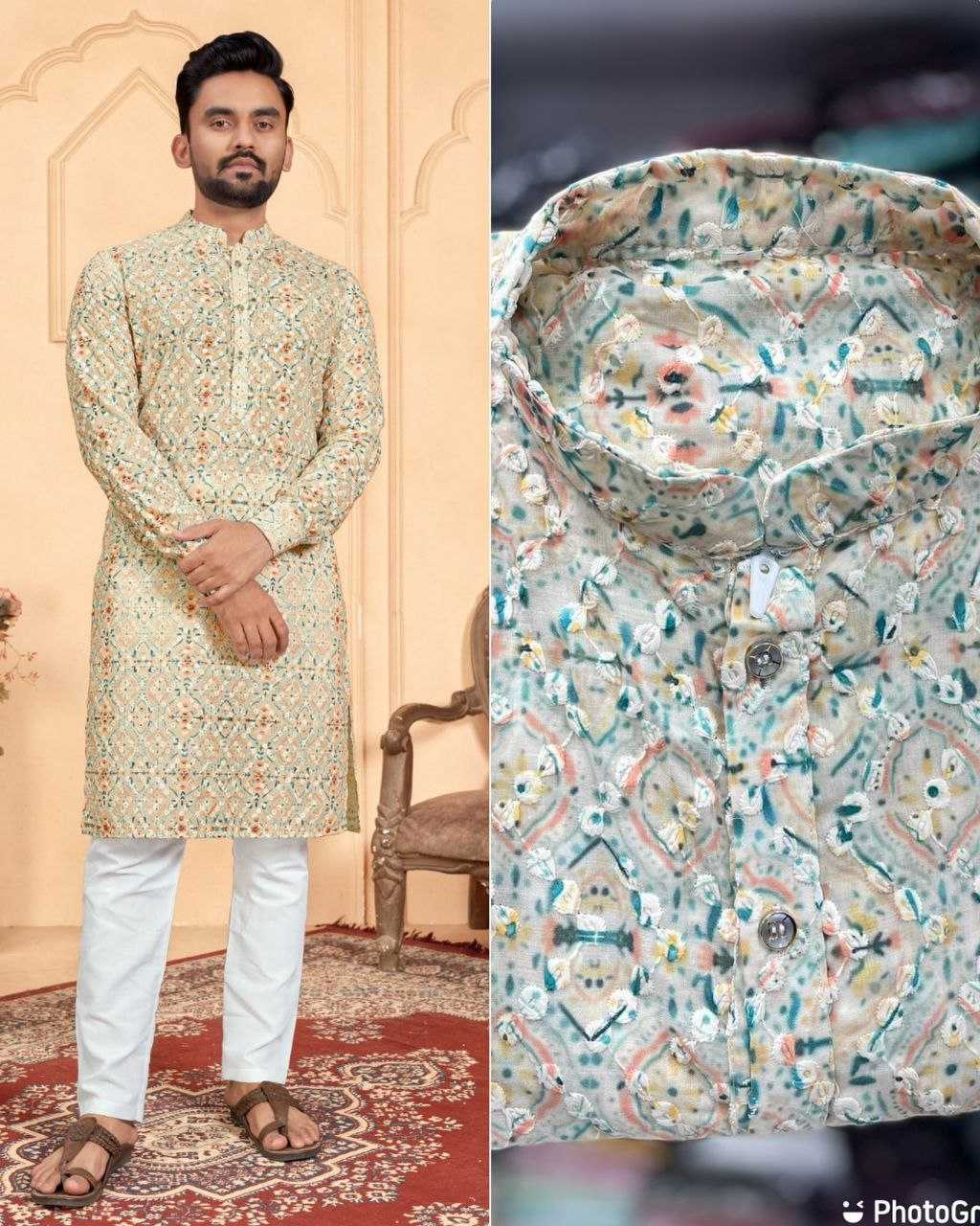 YNF COTTON KESH246 Schiffli 2.0 MENS WEAR WHOLESALE MEN COTTON KURTA MEN CHIKAN KURTA MANUFACTURER- Kapda Export