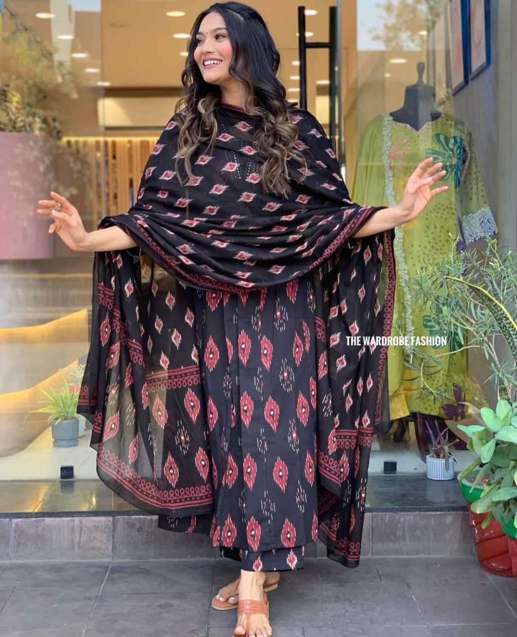 YNF COTTON RIN158 BlackMiror SUIT WHOLESALE LONG ANARAKLI COTTON PRINTED LADIES EMBROIDERY SUIT MANUFACTURER- Kapda Export