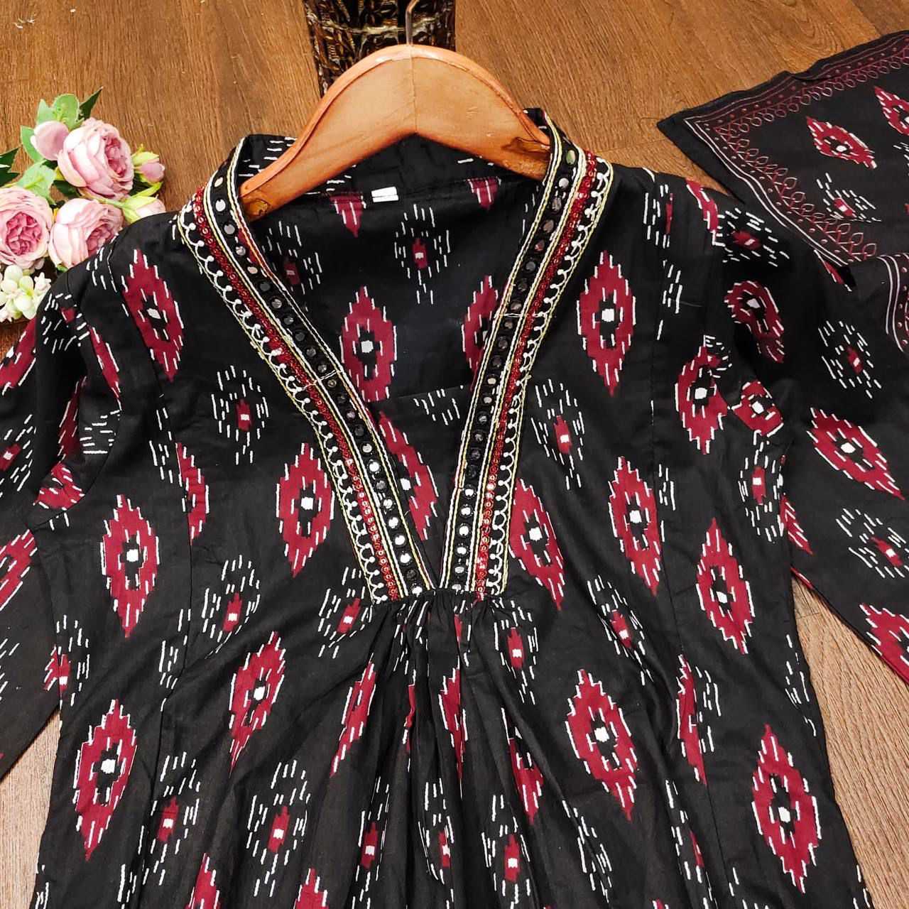 YNF COTTON RIN158 BlackMiror SUIT WHOLESALE LONG ANARAKLI COTTON PRINTED LADIES EMBROIDERY SUIT MANUFACTURER- Kapda Export