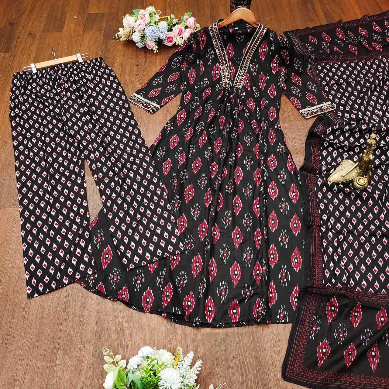 YNF COTTON RIN158 BlackMiror SUIT WHOLESALE LONG ANARAKLI COTTON PRINTED LADIES EMBROIDERY SUIT MANUFACTURER- Kapda Export