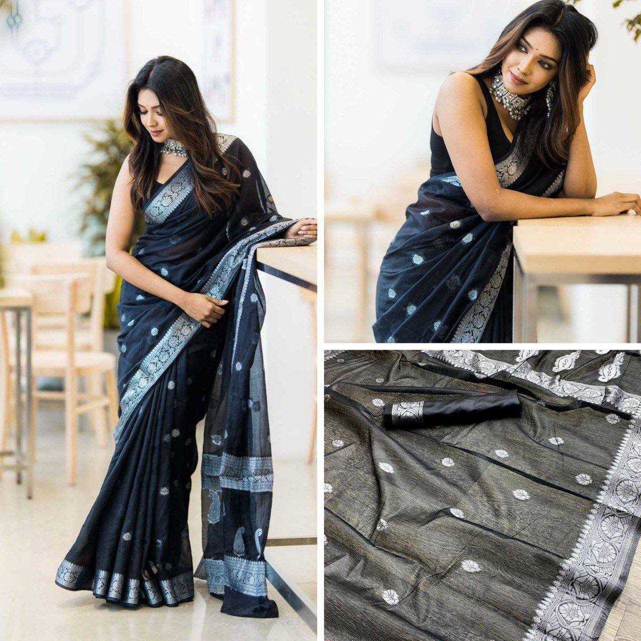 YNF COTTON RIN179 551 SAREES WHOLESALE ZARI BORDER BLAKCK COTTON SAREES MANUFACTURER- Kapda Export