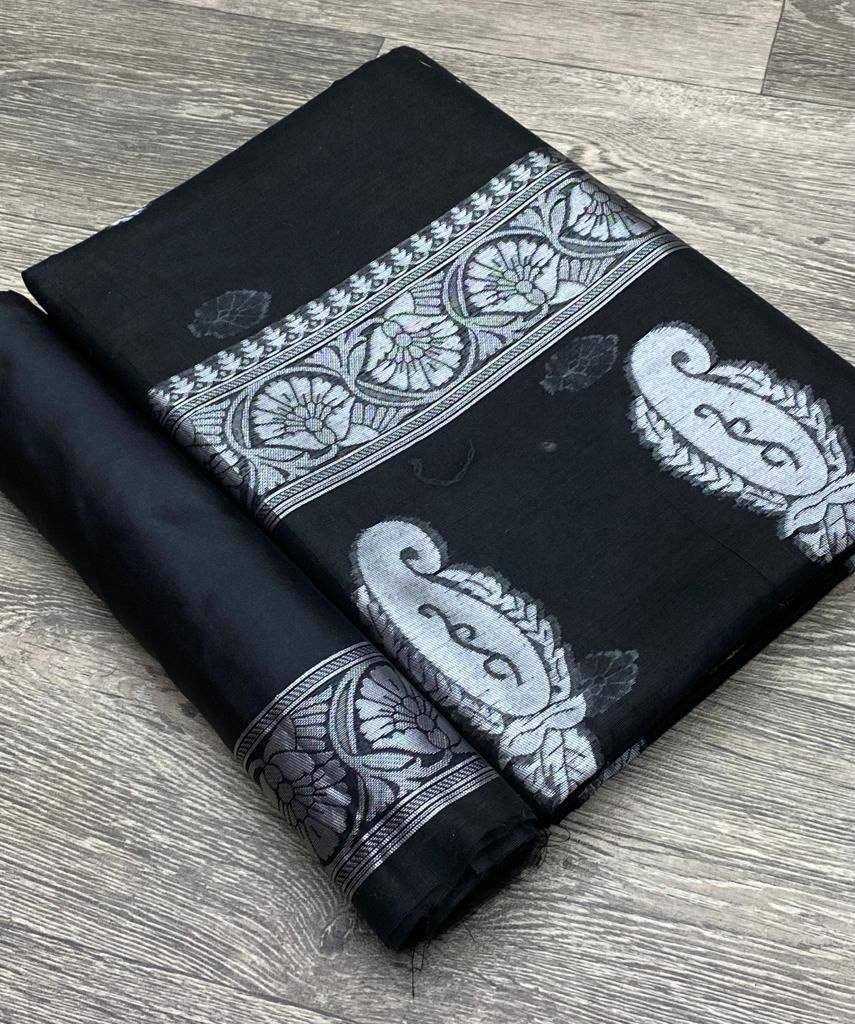 YNF COTTON RIN179 551 SAREES WHOLESALE ZARI BORDER BLAKCK COTTON SAREES MANUFACTURER- Kapda Export