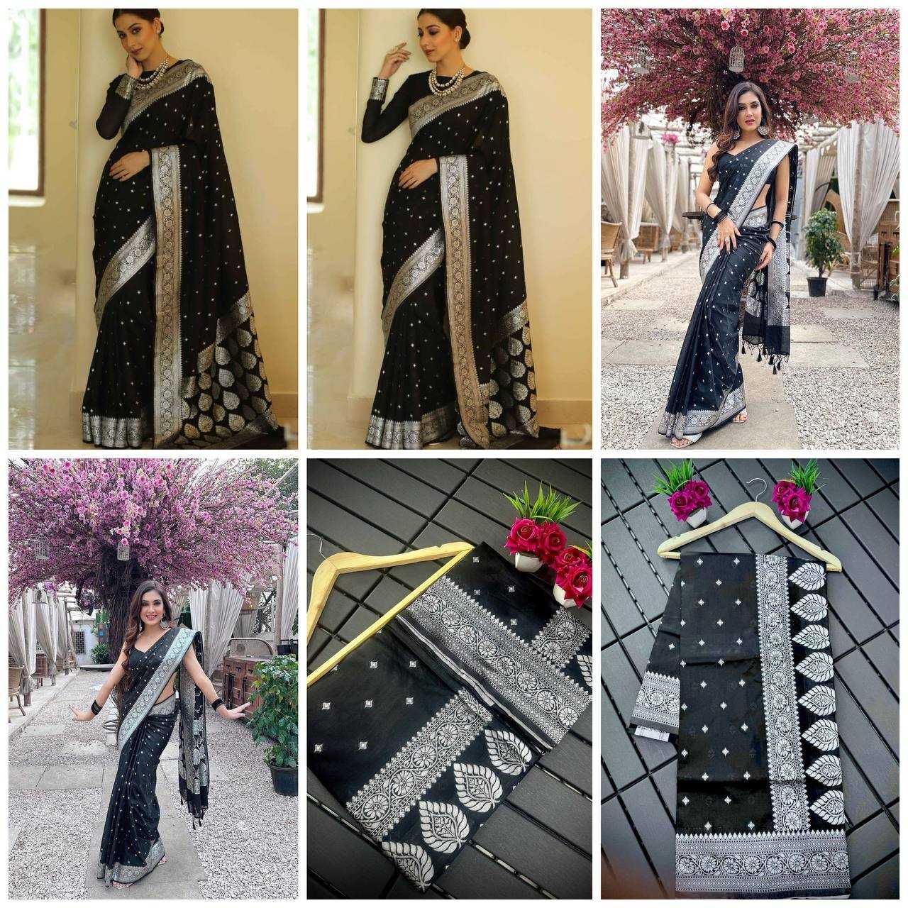 YNF COTTON RIN179 598 SAREES WHOLESALE COTTON LINEN ZARI BORDER BLACK SAREES MANUFACTURER- Kapda Export