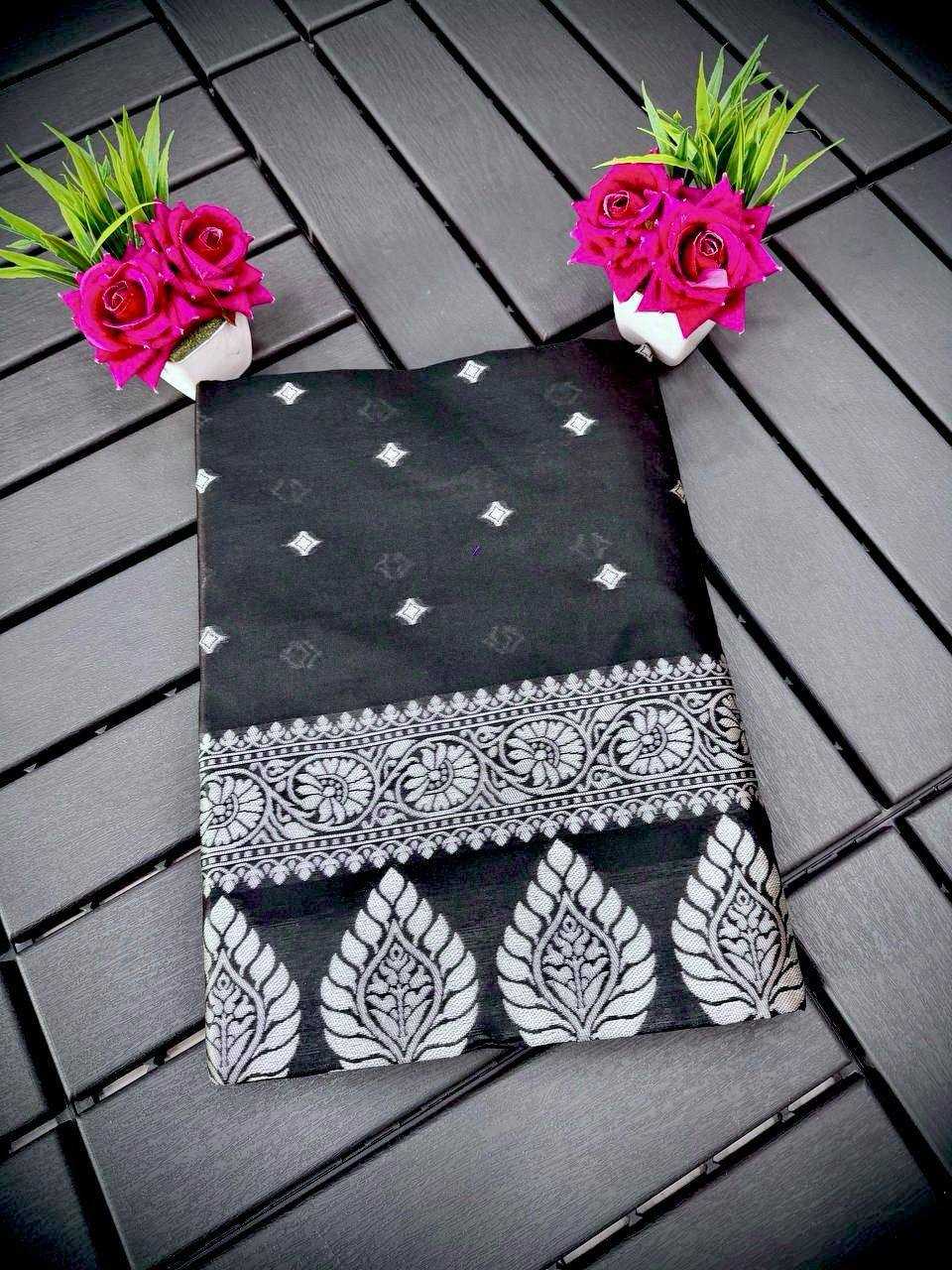 YNF COTTON RIN179 598 SAREES WHOLESALE COTTON LINEN ZARI BORDER BLACK SAREES MANUFACTURER- Kapda Export