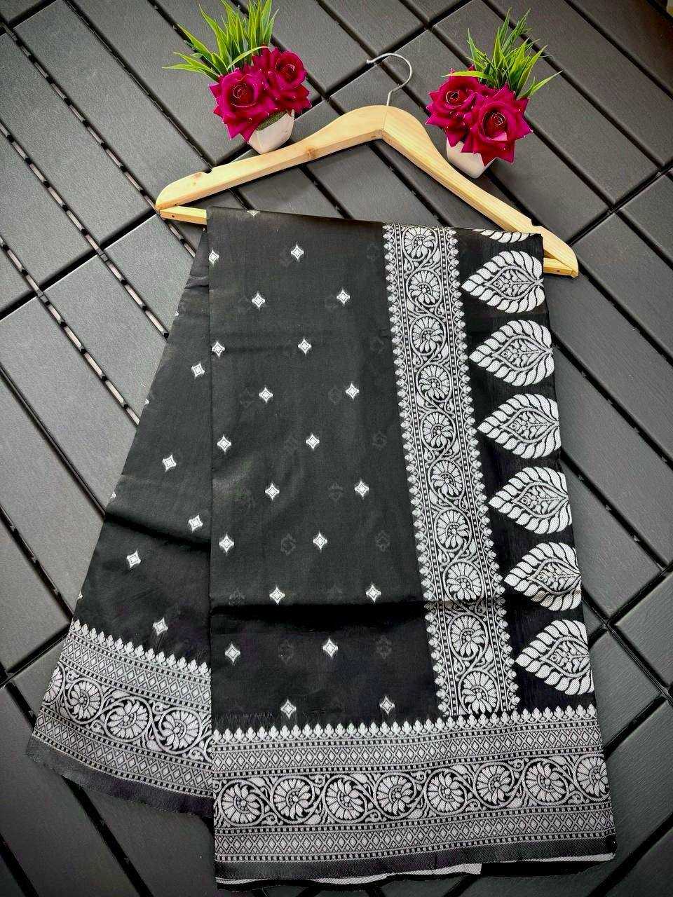 YNF COTTON RIN179 598 SAREES WHOLESALE COTTON LINEN ZARI BORDER BLACK SAREES MANUFACTURER- Kapda Export