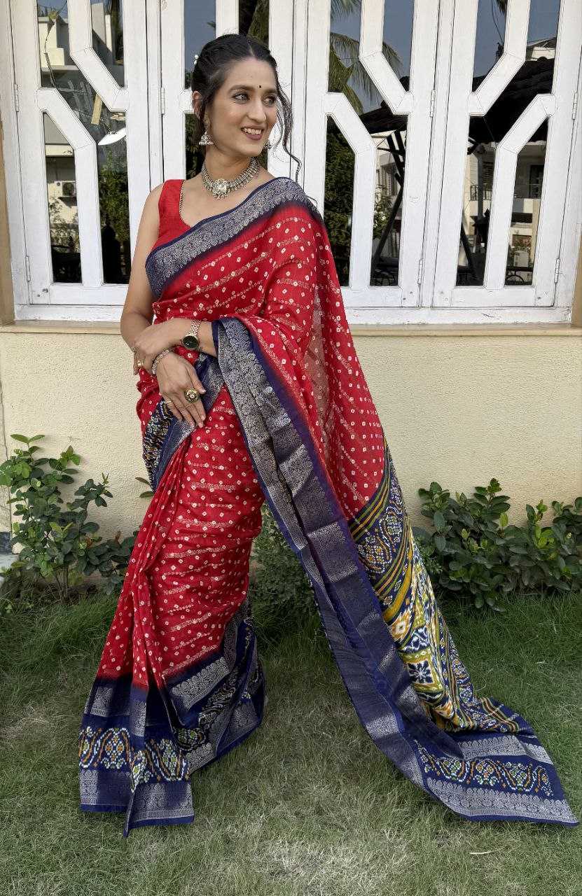 YNF COTTON SILK KESH117 RWC84 SAREES WHOLESALE COTTON BANDHANI JACQUARD SILK RED SAREES MANUFACTURER- Kapda Export