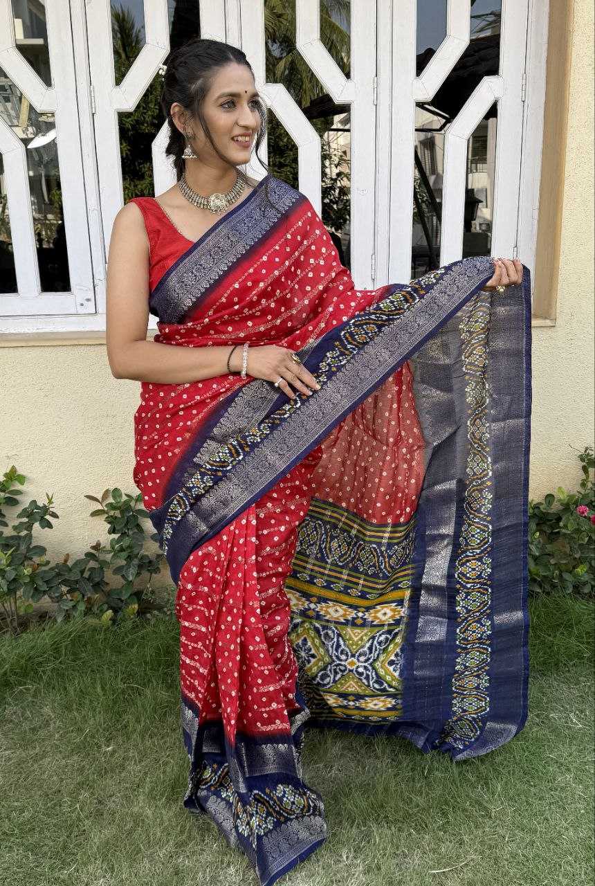 YNF COTTON SILK KESH117 RWC84 SAREES WHOLESALE COTTON BANDHANI JACQUARD SILK RED SAREES MANUFACTURER- Kapda Export