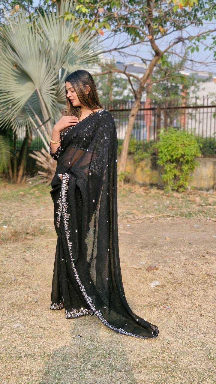 YNF CRUSH SILK RIN114 5050SAREES WHOLESALE SEQUENCE EMBRODERY BLACK PARTY WEAR SAREES MANUFACTURER- Kapda Export